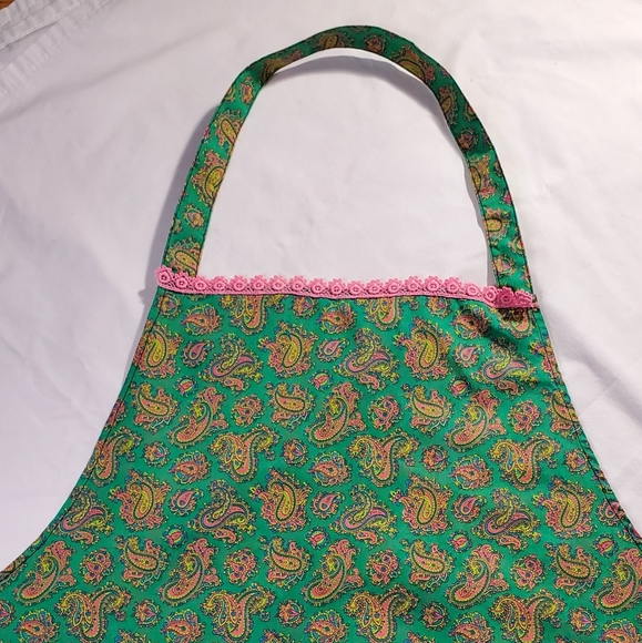 Vintage 70s Green, Pink and Yellow Printed Paisley Cooking Apron - Picture 6 of 16